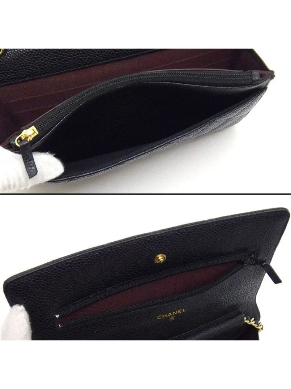 Chanel Shoulder Bag Quilted Classic Chain Wallet Black Caviar Leather Gold